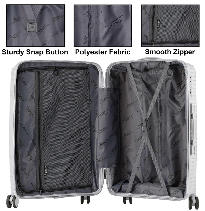 Senator  unisex pp fashion trolley luggage set lightweight hard-shell spinner luggage with 4 double spinner wheel and 3-digit combination lock kh1010 light grey  | Best Price UAE